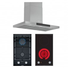 (Bundle) Bosch DWB98JQ50B Series 6 Cooker Hood + PRB3A6B70K Series 8 Gas Hob (PUB) + PKF375CA2E Series 2 Electric Hob